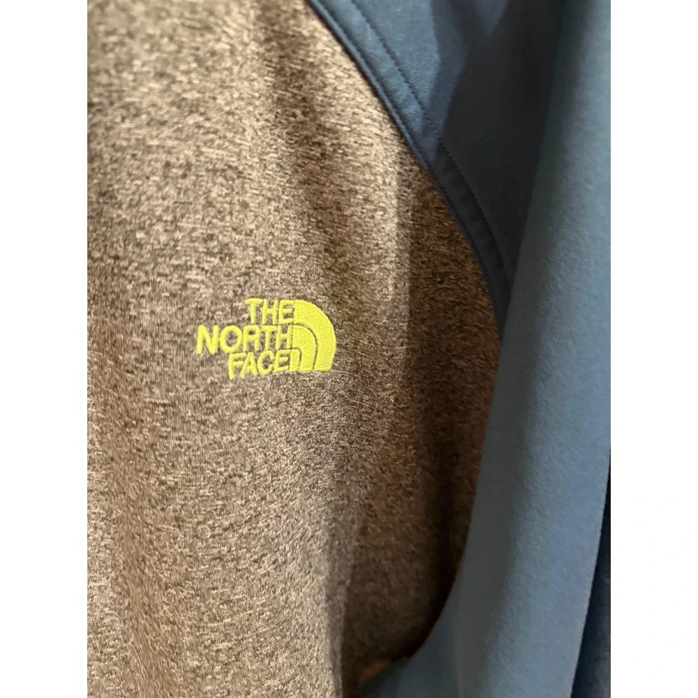 The North Face Mens Full Zip Hoodie Grey Blue Neon Yellow Logo Fleece Jacket